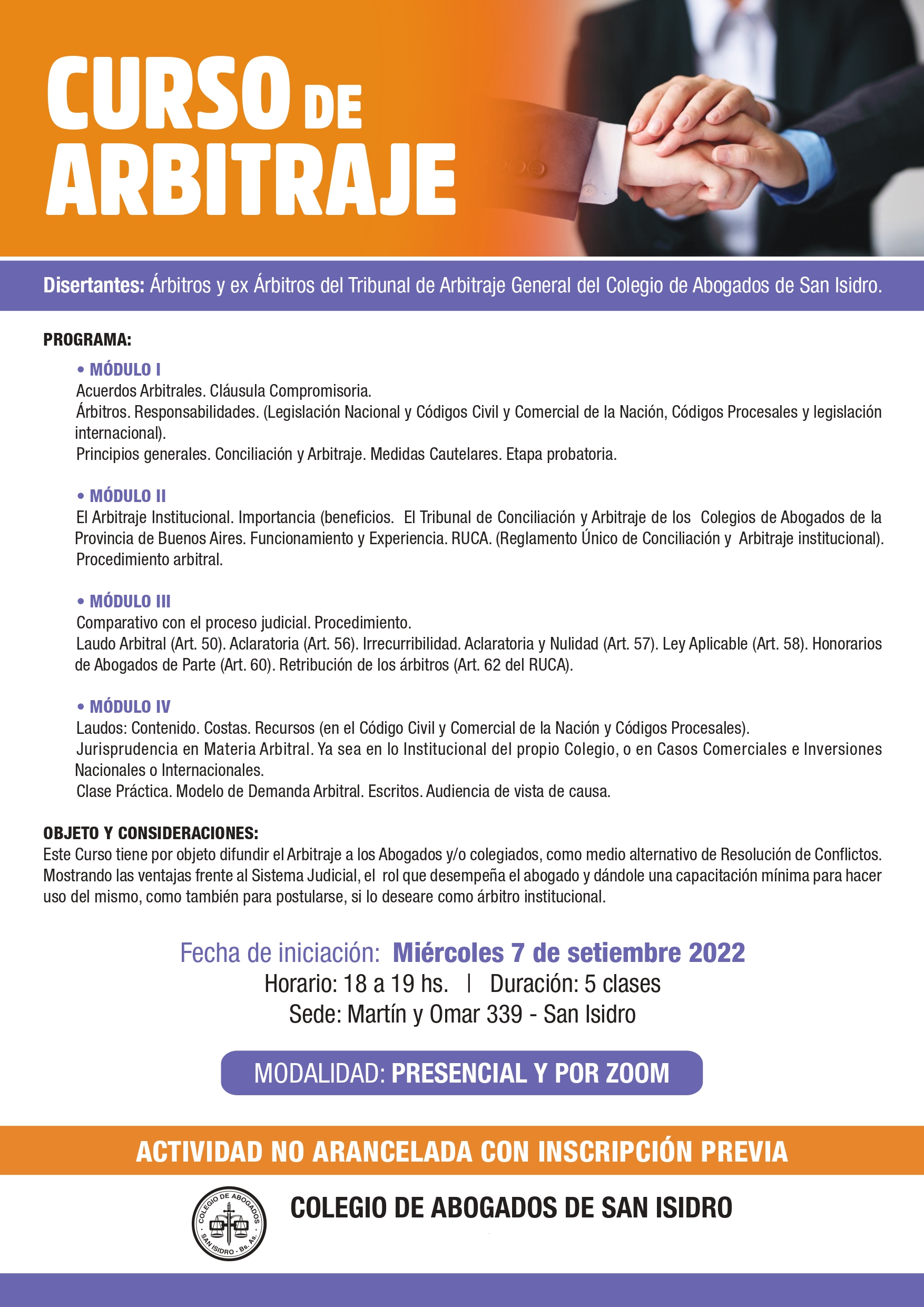 Curso de Arbitraje Colegio de Abogados de San Isidro (CASI)